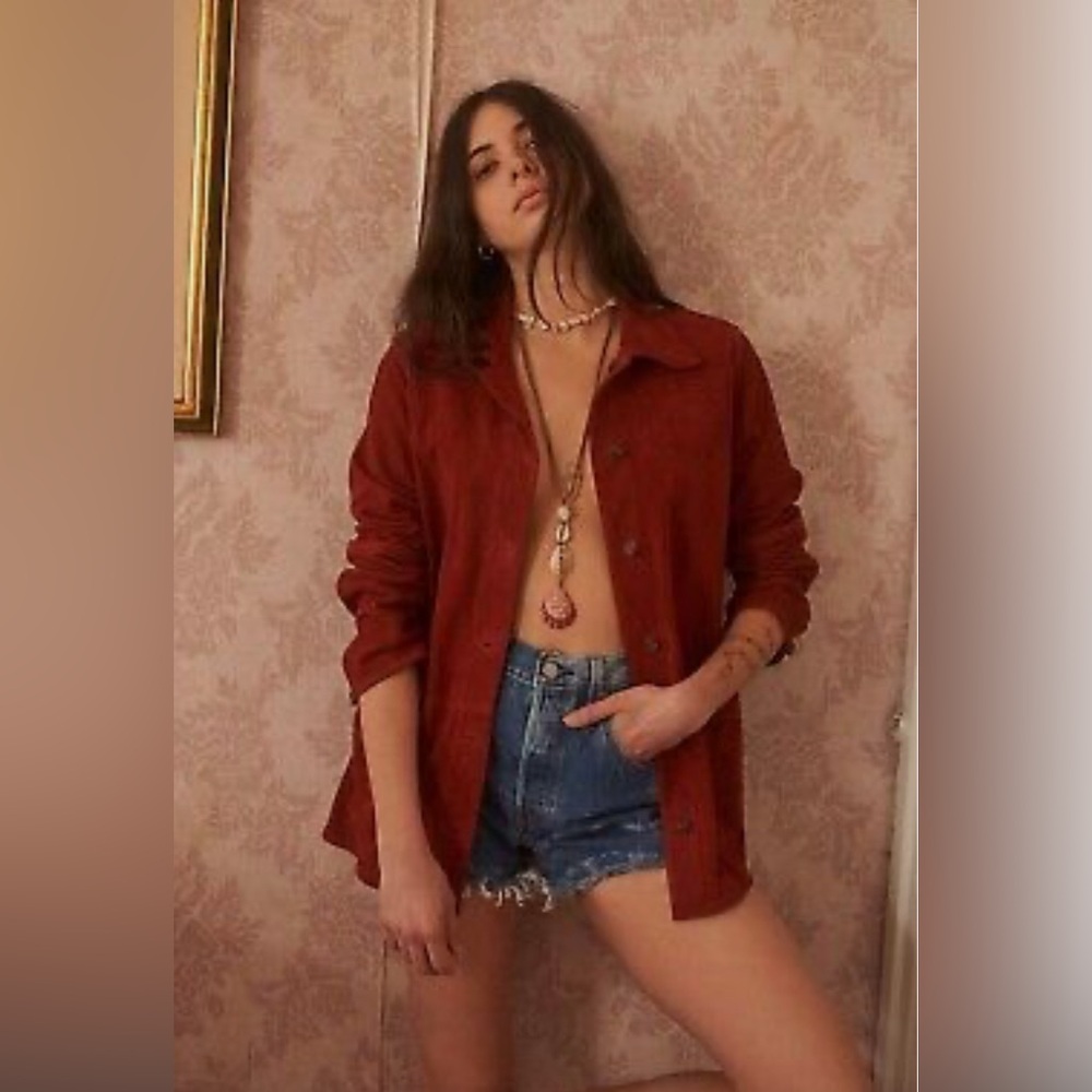 Free People We The Free Maya Suede Shirt Jacket, Dark Red, Size Large